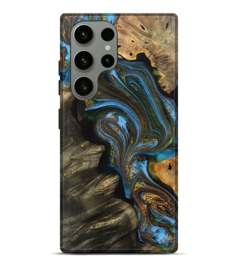 Galaxy S23 Ultra Wood+Resin Live Edge Phone Case - Archie (Teal & Gold, 709845)