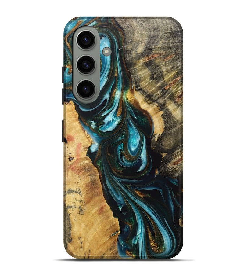 Galaxy S24 Plus Wood+Resin Live Edge Phone Case - Kamryn (Teal & Gold, 709847)