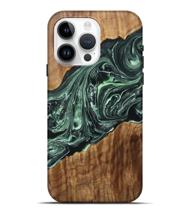 iPhone 15 Pro Max Wood+Resin Live Edge Phone Case - Tamara (Green, 710140)