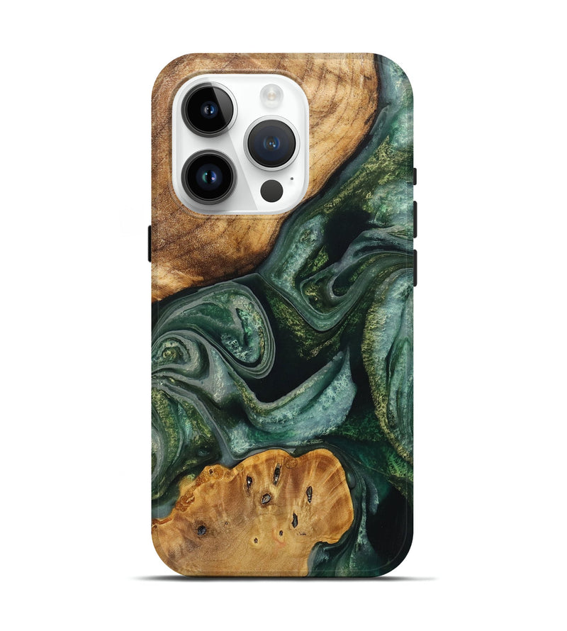 iPhone 15 Pro Wood+Resin Live Edge Phone Case - Trevor (Green, 710141)