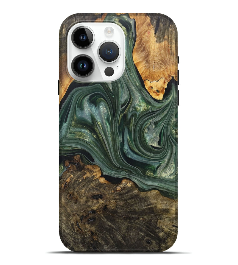 iPhone 15 Pro Max Wood+Resin Live Edge Phone Case - Axel (Green, 710145)