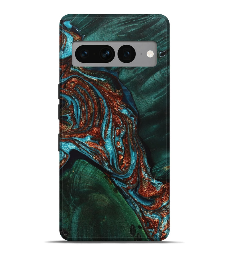 Pixel 7 Pro Wood+Resin Live Edge Phone Case - Stefanie (Teal & Gold, 710295)