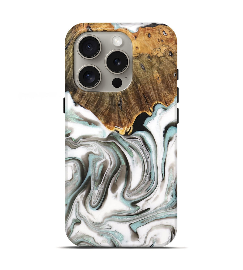 iPhone 16 Pro Wood+Resin Live Edge Phone Case - Latasha (Black & White, 710306)