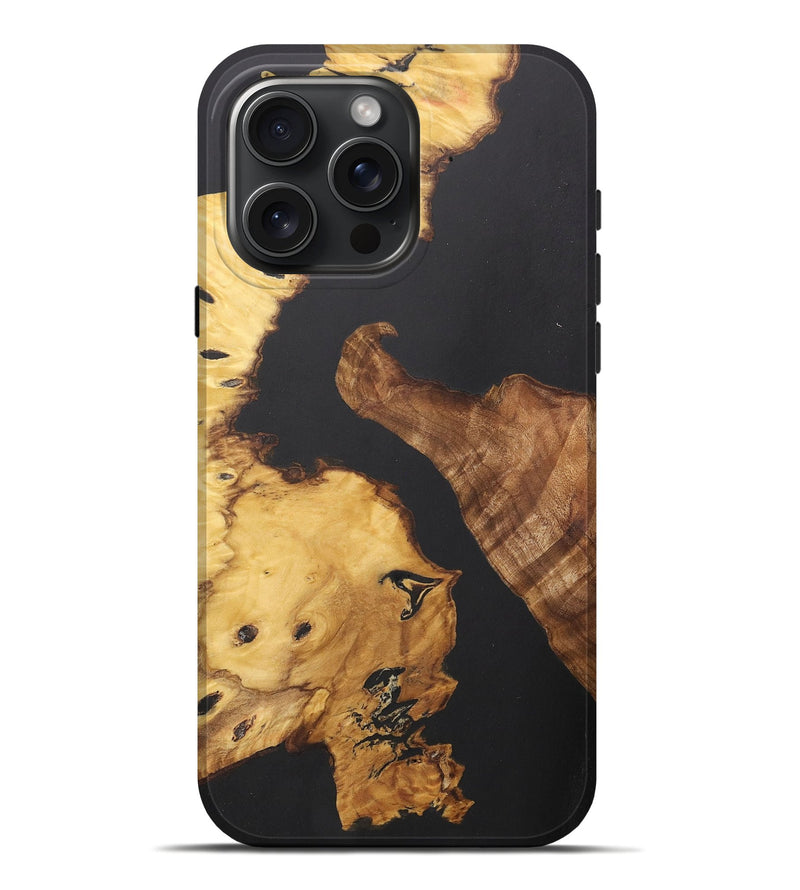 iPhone 16 Pro Max Wood+Resin Live Edge Phone Case - Dominic (Pure Black, 710422)
