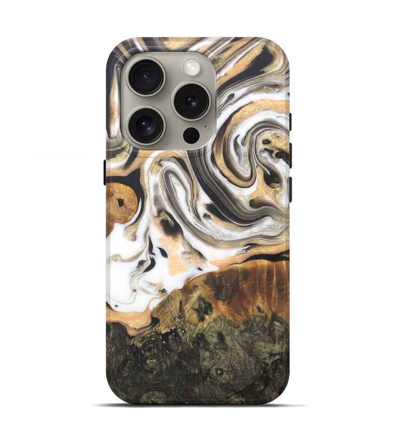 iPhone 16 Pro Wood+Resin Live Edge Phone Case - Effie (Black & White, 710426)