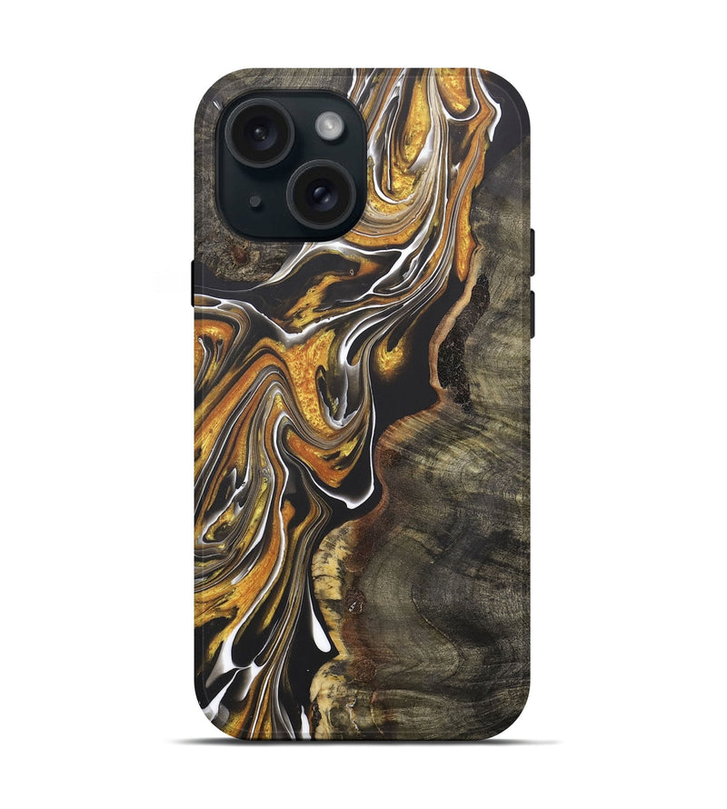 iPhone 15 Wood+Resin Live Edge Phone Case - Walter (Black & White, 710427)