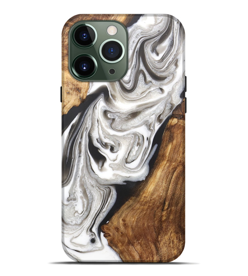 iPhone 13 Pro Max Wood+Resin Live Edge Phone Case - Rylee (Black & White, 710429)