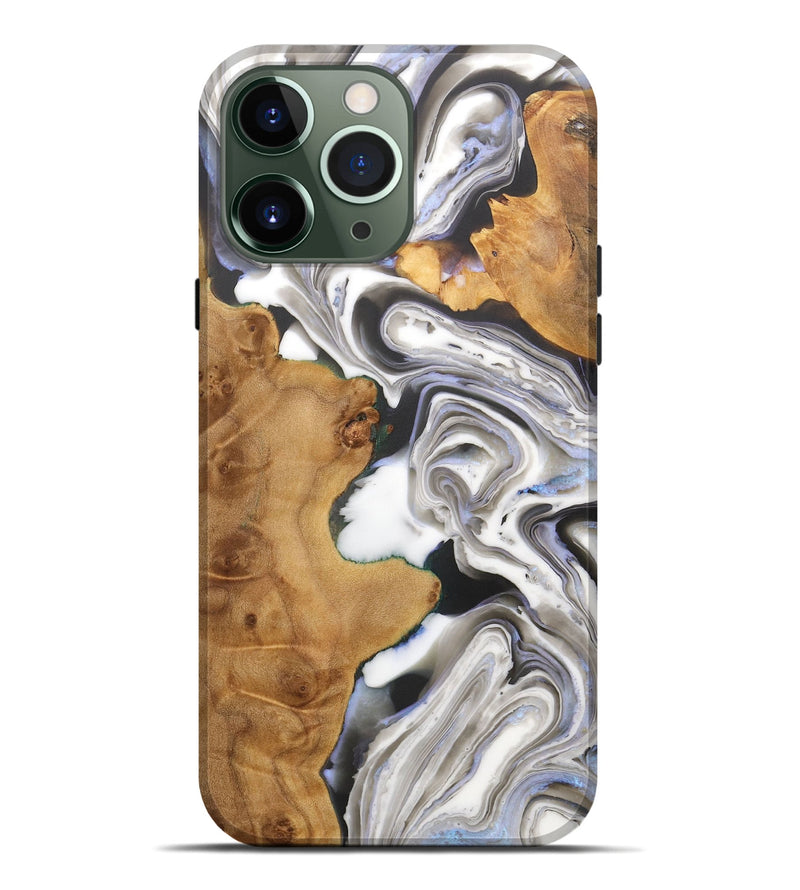 iPhone 13 Pro Max Wood+Resin Live Edge Phone Case - Roxanne (Black & White, 710430)
