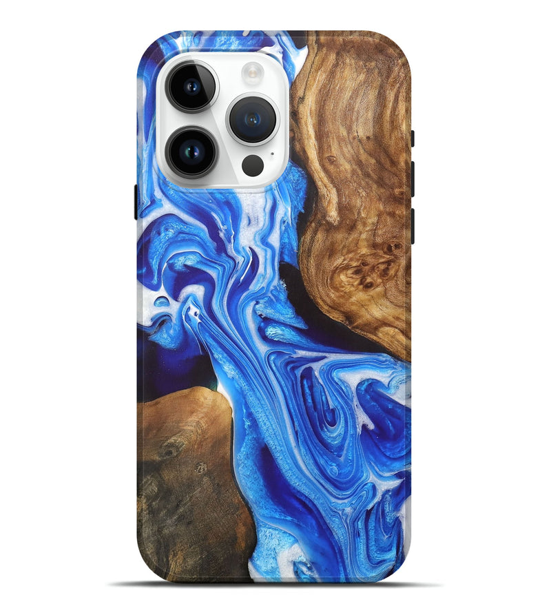 iPhone 15 Pro Max Wood+Resin Live Edge Phone Case - Kennedy (Blue, 710437)