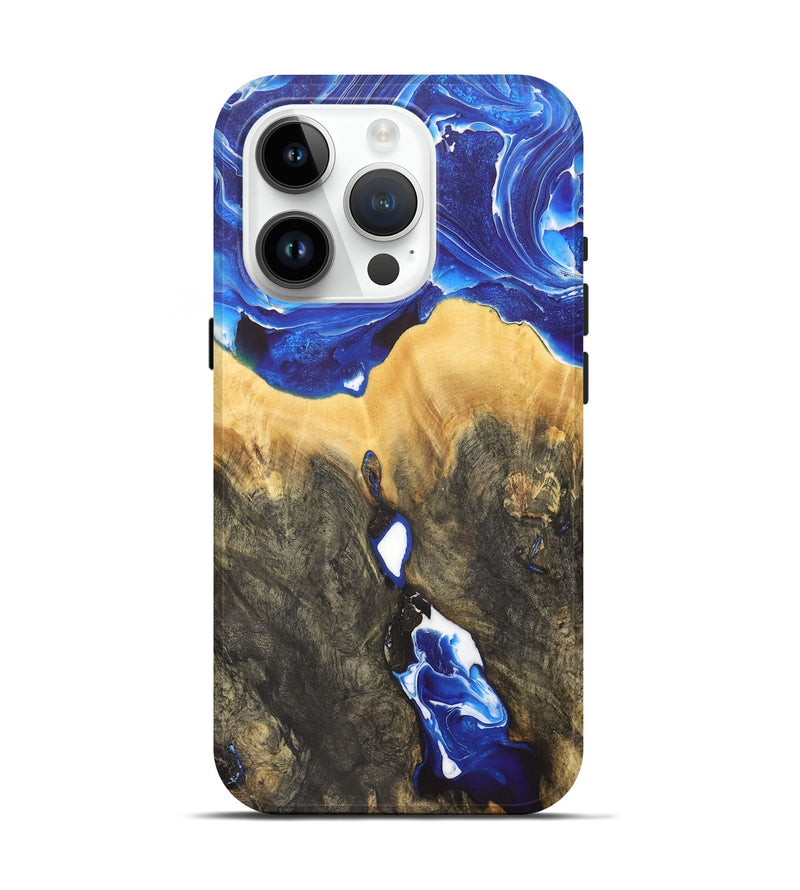 iPhone 15 Pro Wood+Resin Live Edge Phone Case - Dorothea (Blue, 710438)