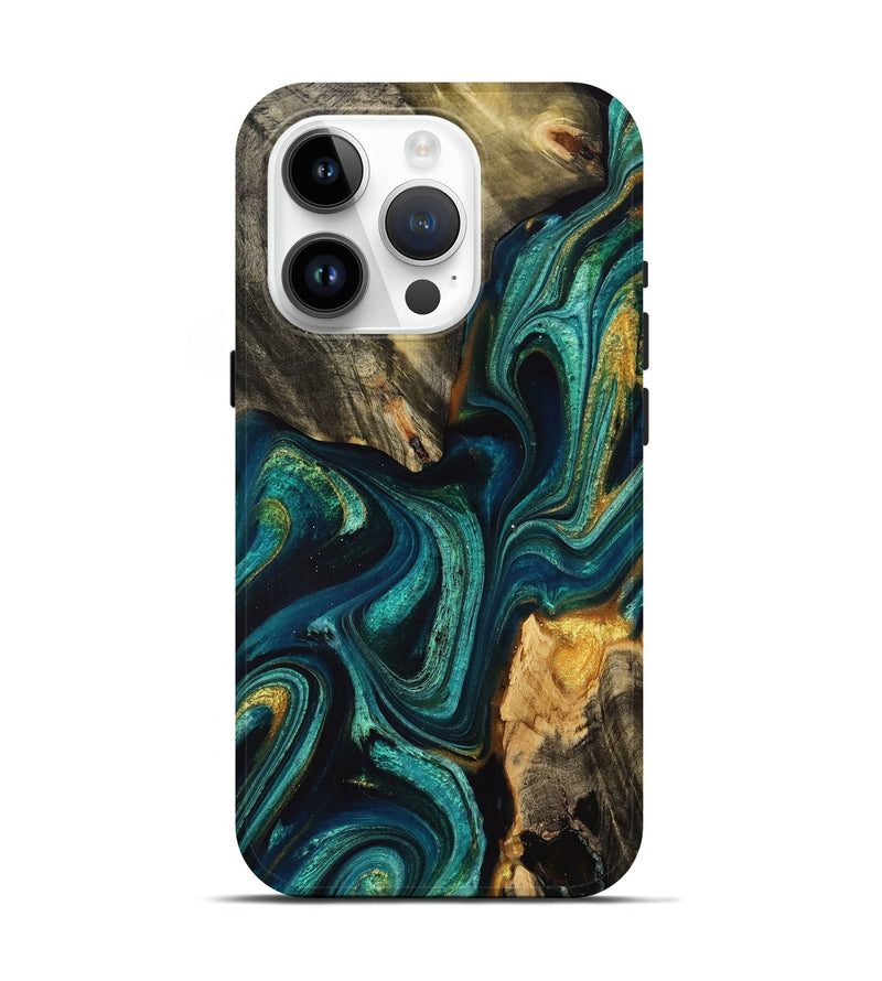 iPhone 15 Pro Wood+Resin Live Edge Phone Case - Latasha (Green, 710442)