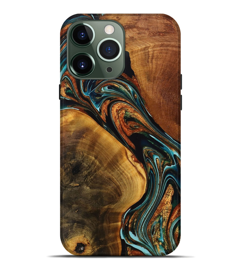 iPhone 13 Pro Max Wood+Resin Live Edge Phone Case - Jared (Green, 710443)