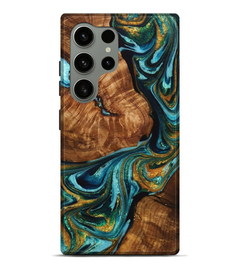 Galaxy S24 Ultra Wood+Resin Live Edge Phone Case - Viola (Teal & Gold, 710450)