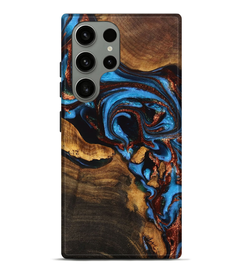 Galaxy S23 Ultra Wood+Resin Live Edge Phone Case - Nadia (Teal & Gold, 710459)