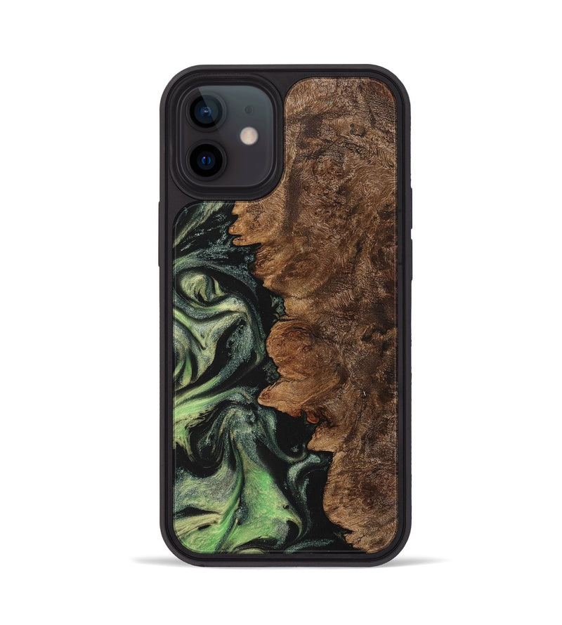 iPhone 12 Wood+Resin Phone Case - Emanuel (Green, 710629)