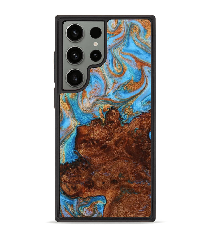 Galaxy S23 Ultra Wood+Resin Phone Case - Alyssa (Teal & Gold, 710655)