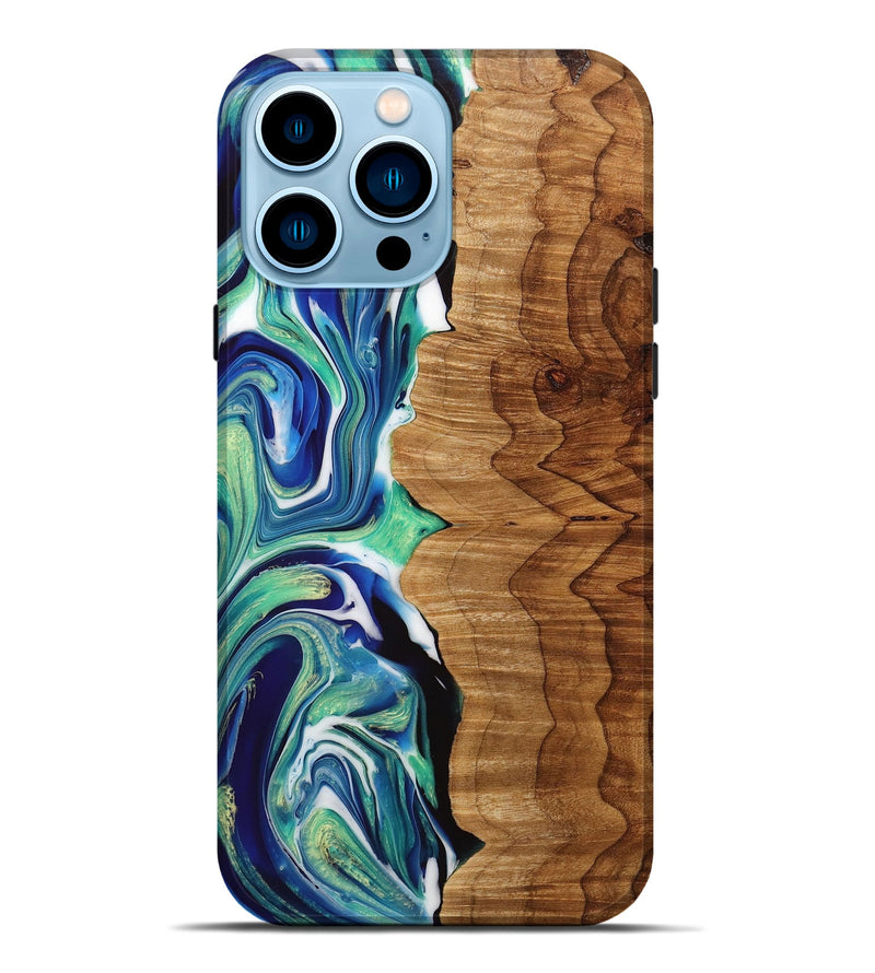 iPhone 14 Pro Max Wood+Resin Live Edge Phone Case - Perla (Blue, 710984)