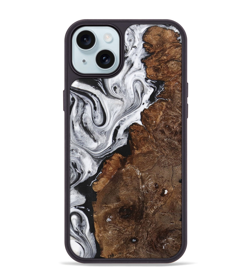 iPhone 15 Plus Wood+Resin Phone Case - Daleyza (Black & White, 711057)