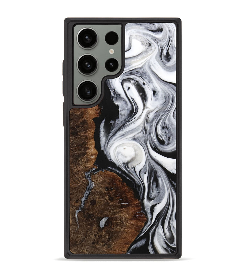 Galaxy S23 Ultra Wood+Resin Phone Case - Emely (Black & White, 711064)