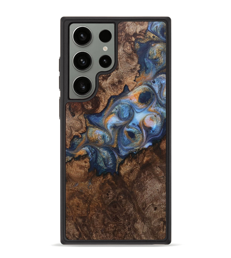 Galaxy S23 Ultra Wood+Resin Phone Case - Blanche (Teal & Gold, 711144)