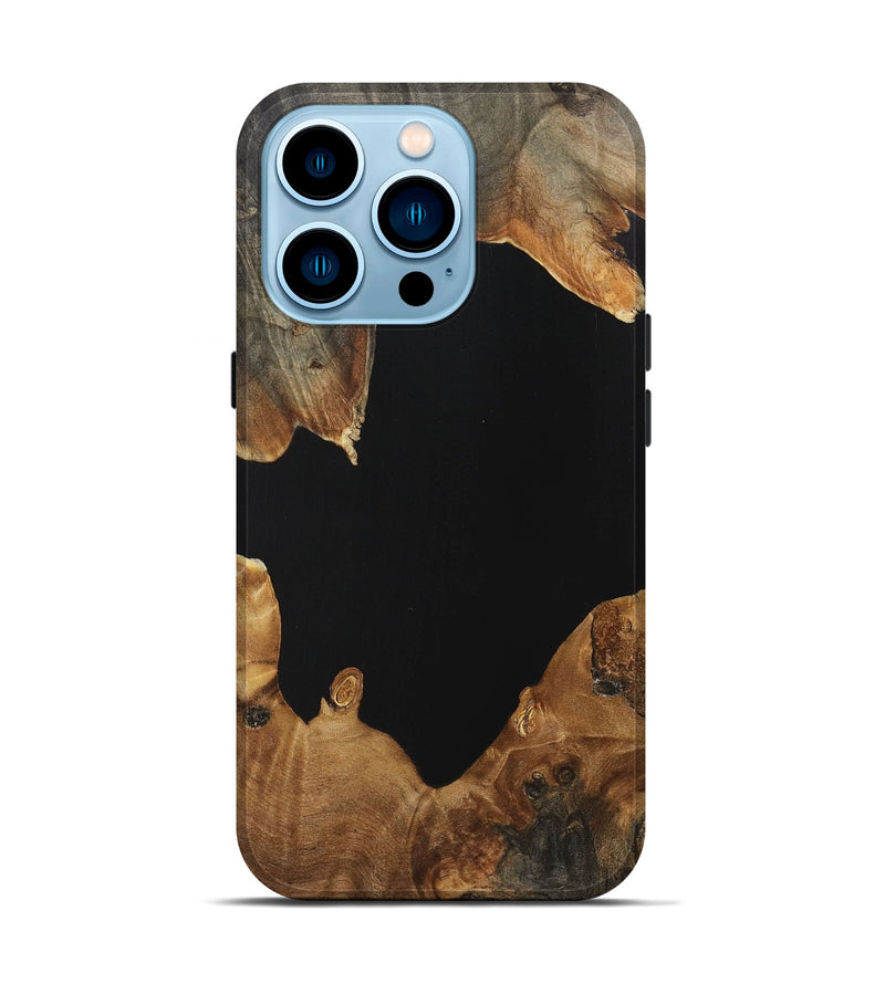 iPhone 14 Pro Wood+Resin Live Edge Phone Case - Kamila (Pure Black, 711262)