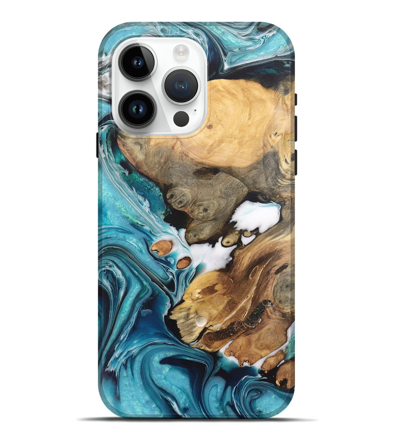 iPhone 15 Pro Max Wood+Resin Live Edge Phone Case - Itzel (Blue, 711266)