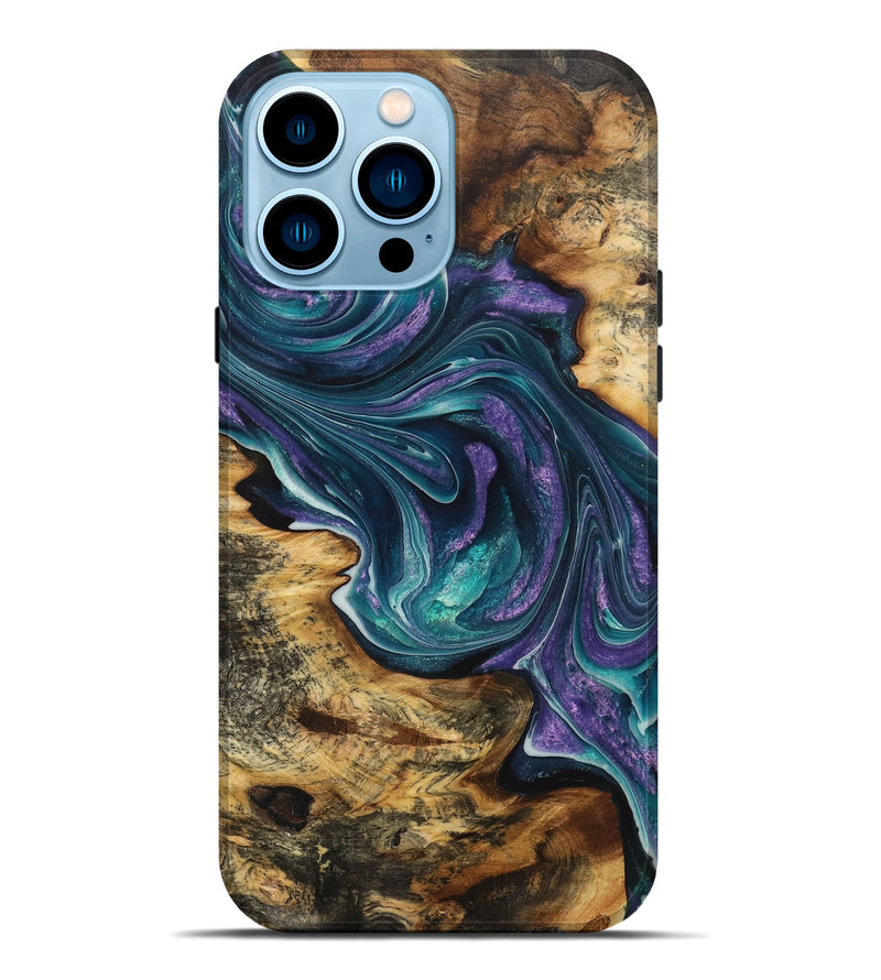 iPhone 14 Pro Max Wood+Resin Live Edge Phone Case - Miranda (Blue, 711267)