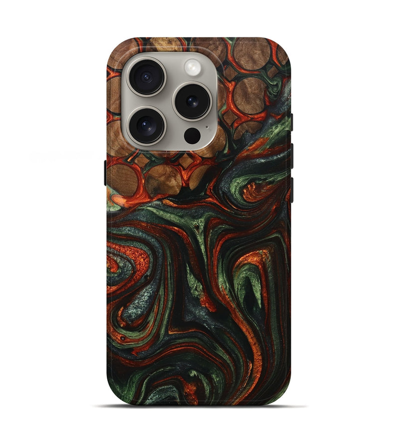 iPhone 16 Pro Wood+Resin Live Edge Phone Case - Asia (Green, 711275)