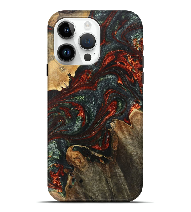 iPhone 15 Pro Max Wood+Resin Live Edge Phone Case - Sophie (Green, 711278)