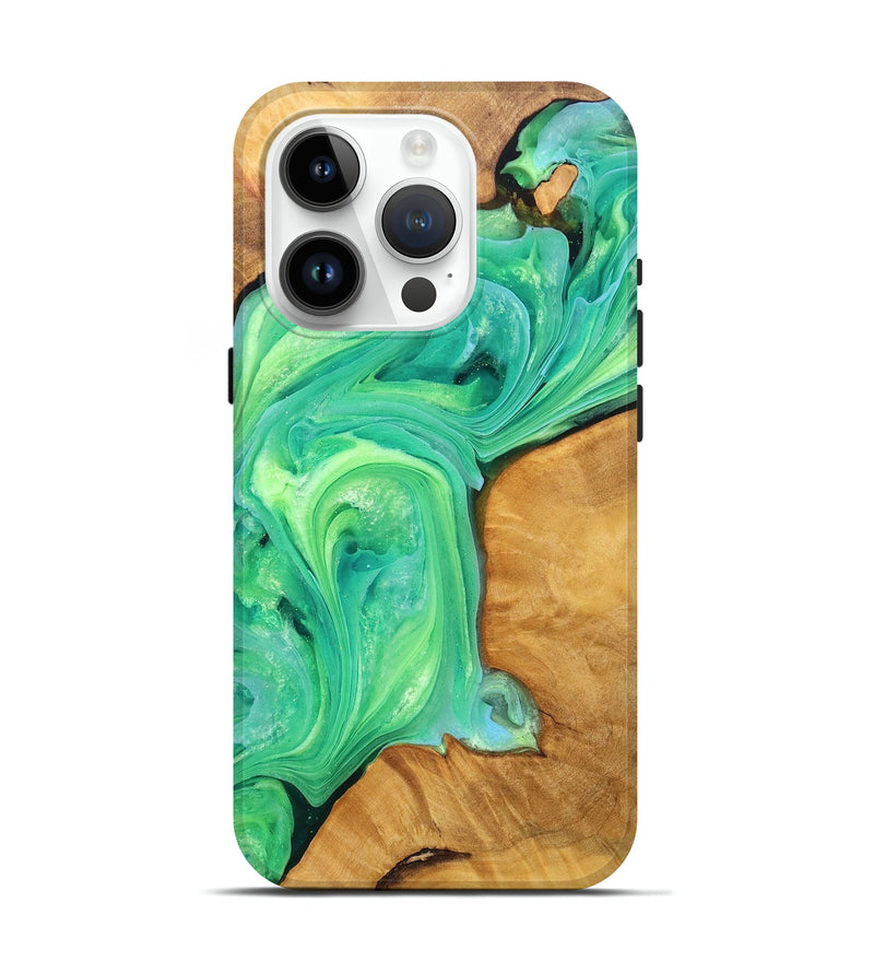 iPhone 15 Pro Wood+Resin Live Edge Phone Case - Ricardo (Green, 711286)