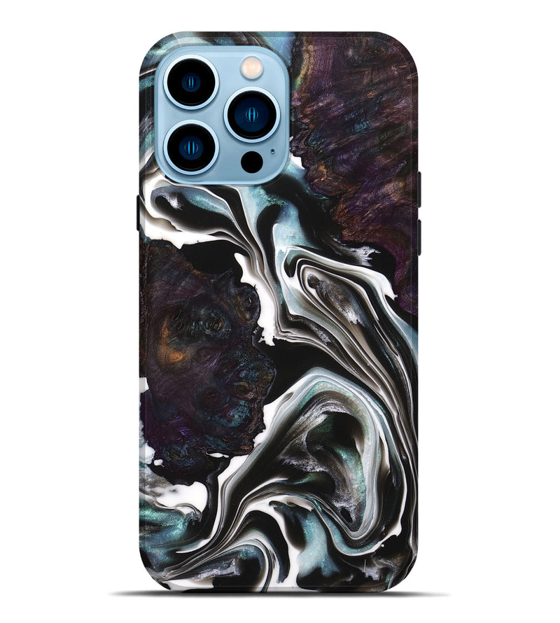 iPhone 14 Pro Max Wood+Resin Live Edge Phone Case - Anahi (Black & White, 711287)