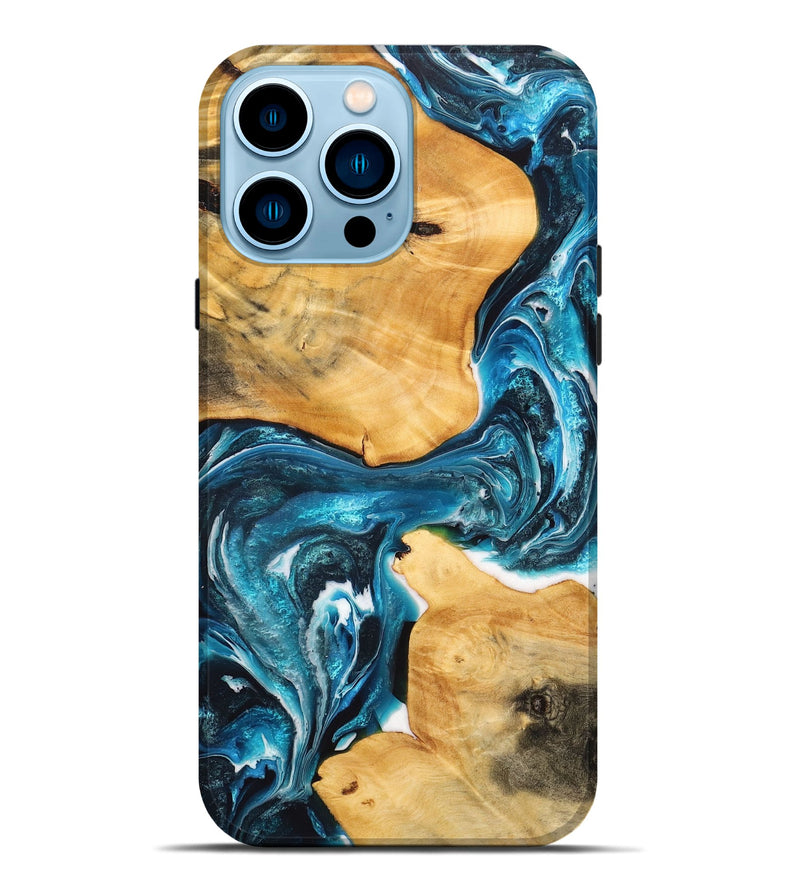 iPhone 14 Pro Max Wood+Resin Live Edge Phone Case - Michael (Blue, 711290)