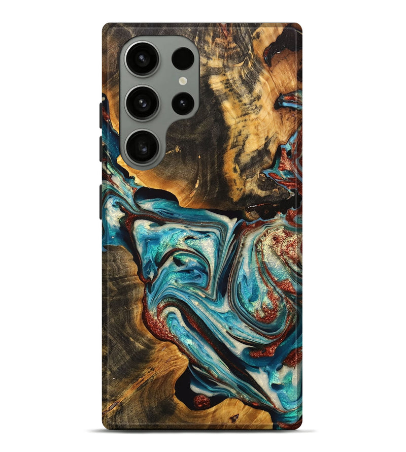 Galaxy S23 Ultra Wood+Resin Live Edge Phone Case - Brynlee (Teal & Gold, 711293)