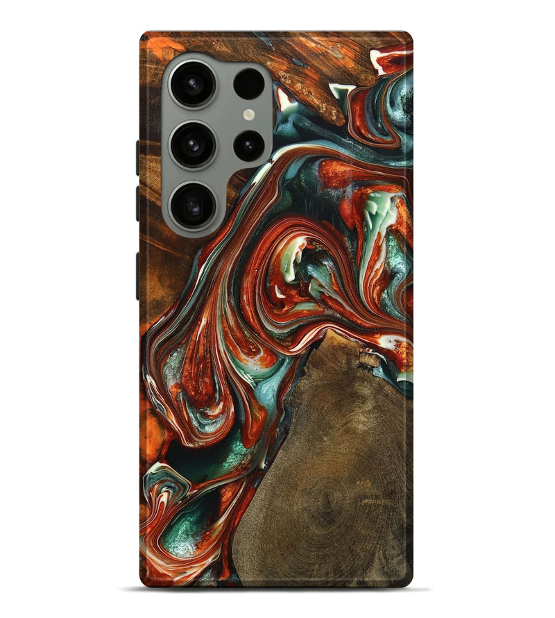 Galaxy S24 Ultra Wood+Resin Live Edge Phone Case - Fern (Teal & Gold, 711297)