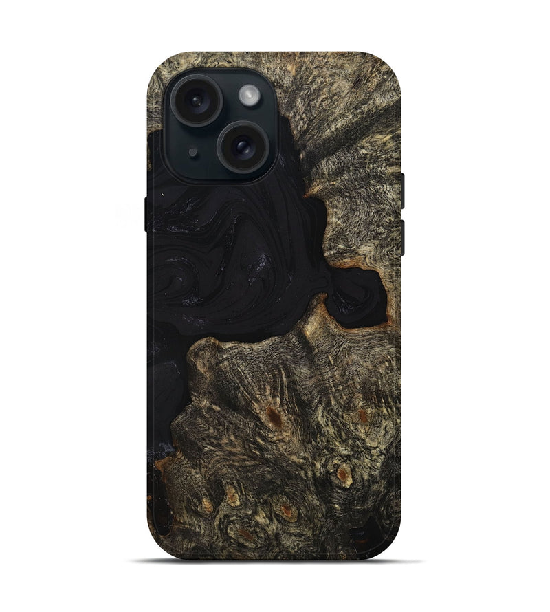 iPhone 15 Wood+Resin Live Edge Phone Case - Lorenzo (Pure Black, 711303)