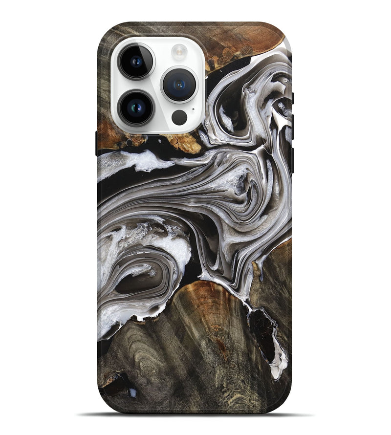 iPhone 15 Pro Max Wood+Resin Live Edge Phone Case - Luella (Black & White, 711304)