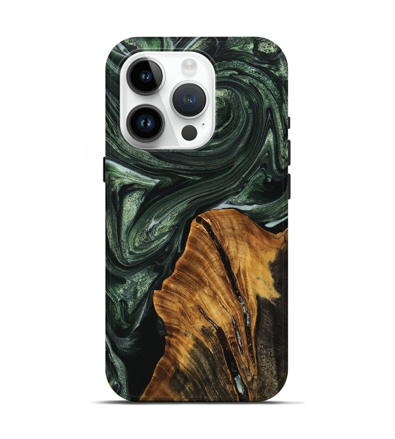 iPhone 15 Pro Wood+Resin Live Edge Phone Case - Solomon (Green, 711315)