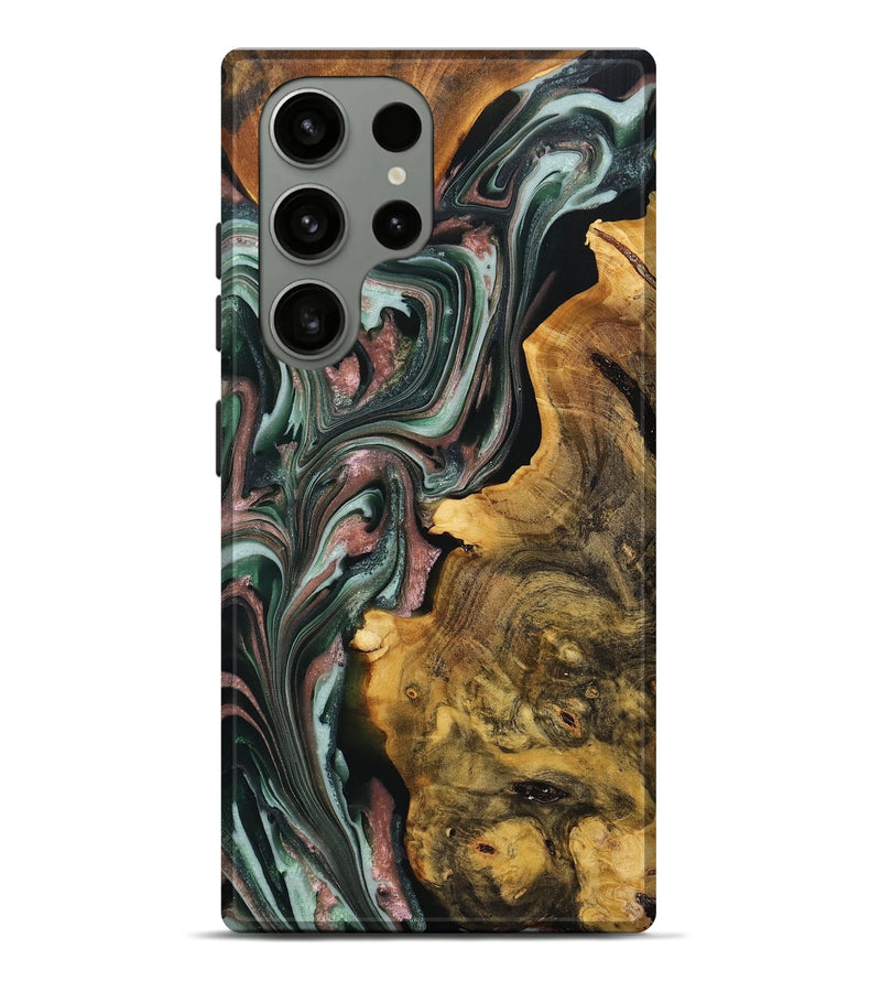 Galaxy S23 Ultra Wood+Resin Live Edge Phone Case - Elyse (Teal & Gold, 711317)