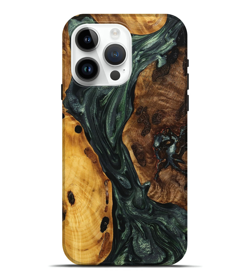 iPhone 15 Pro Max Wood+Resin Live Edge Phone Case - Winston (Green, 711319)