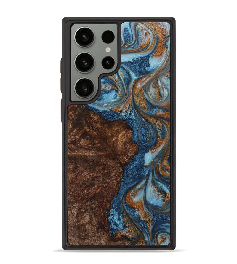 Galaxy S23 Ultra Wood+Resin Phone Case - Alta (Teal & Gold, 711383)