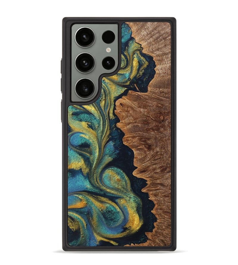 Galaxy S23 Ultra Wood+Resin Phone Case - Callie (Teal & Gold, 711384)