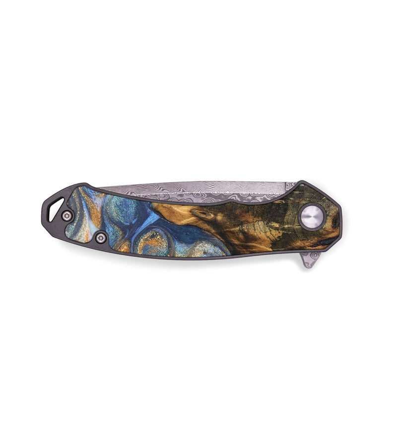 EDC Wood+Resin Pocket Knife - Eden (Teal & Gold, 711518)