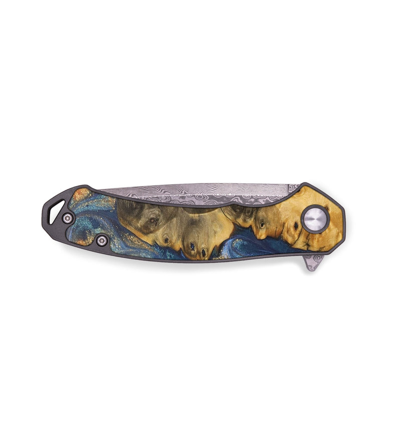 EDC Wood+Resin Pocket Knife - Hailee (Teal & Gold, 711529)