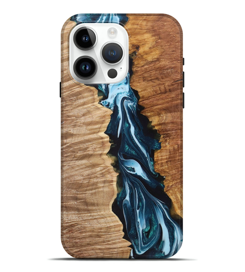 iPhone 15 Pro Max Wood+Resin Live Edge Phone Case - Amara (Green, 711661)