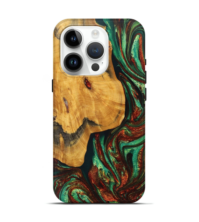 iPhone 15 Pro Wood+Resin Live Edge Phone Case - Naomi (Green, 711666)