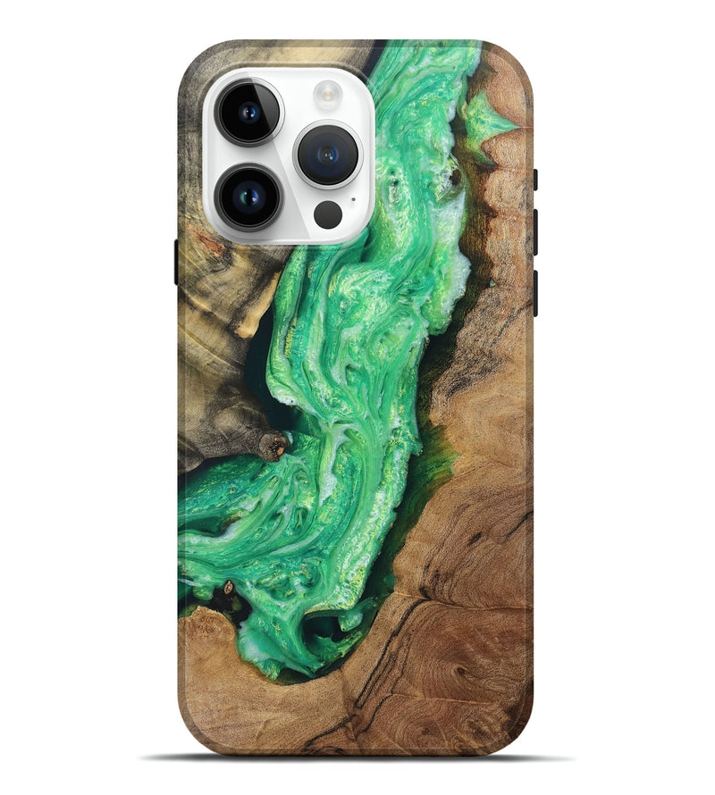 iPhone 15 Pro Max Wood+Resin Live Edge Phone Case - Krista (Green, 711667)