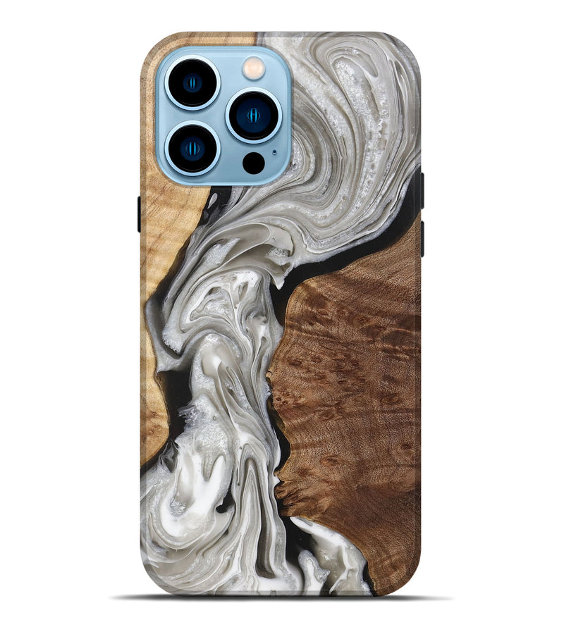 iPhone 14 Pro Max Wood+Resin Live Edge Phone Case - Kyla (Black & White, 711677)