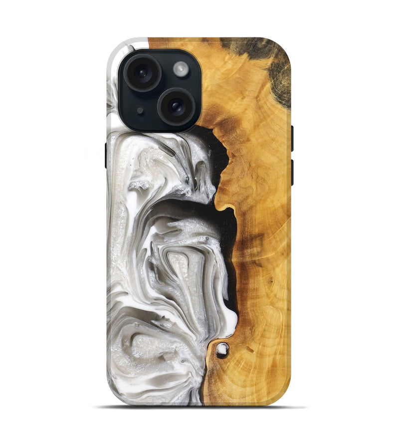 iPhone 15 Wood+Resin Live Edge Phone Case - Noah (Black & White, 711678)