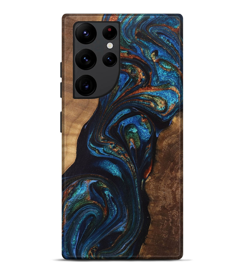 Galaxy S22 Ultra Wood+Resin Live Edge Phone Case - Amanda (Teal & Gold, 711681)