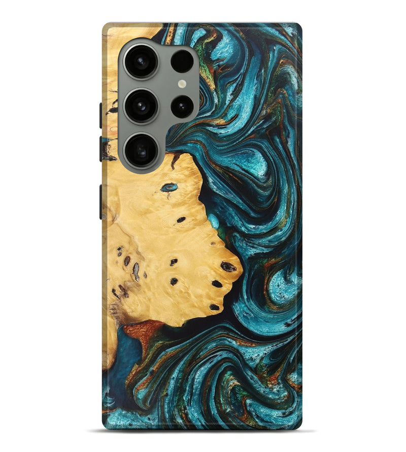 Galaxy S24 Ultra Wood+Resin Live Edge Phone Case - Shari (Teal & Gold, 711687)